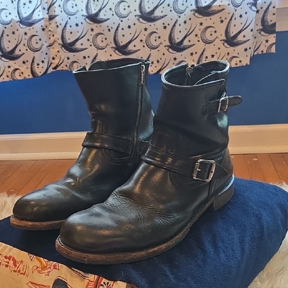 Frye Black Leather Engineer Boots Rugged and Durable